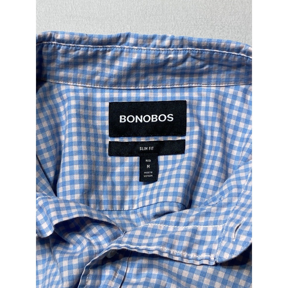 Bonobos Slim Fit Button Down Shirt Men's M Blue White Gingham Stretch - Picture 11 of 12